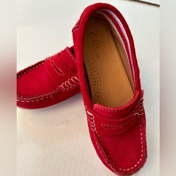 Zara kids suede leather red loafers in size 11.5. H - Picture 8 of 12
